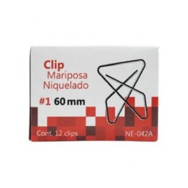 Clip Mariposa Niquelado N.1 de 60mm, 12 clips marca Nextep