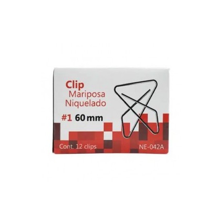 Clip Mariposa Niquelado N.1 de 60mm, 12 clips marca Nextep